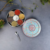 Hand Painted Spice Box With 7 Compartments - Pink
